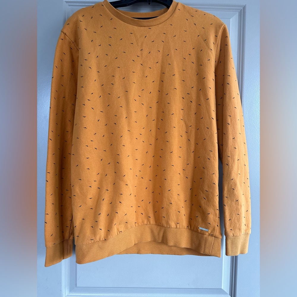 Denim & flower bird crew neck